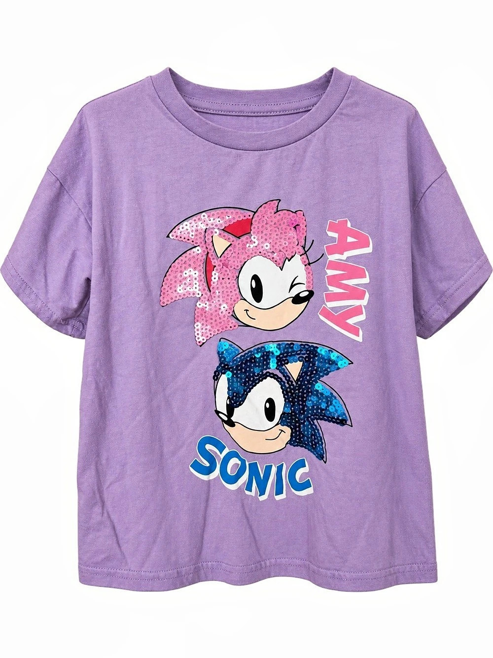 Sonic the Hedgehog Amy & Sonic Sequin Graphic Girls T-Shirt Purple Size 6